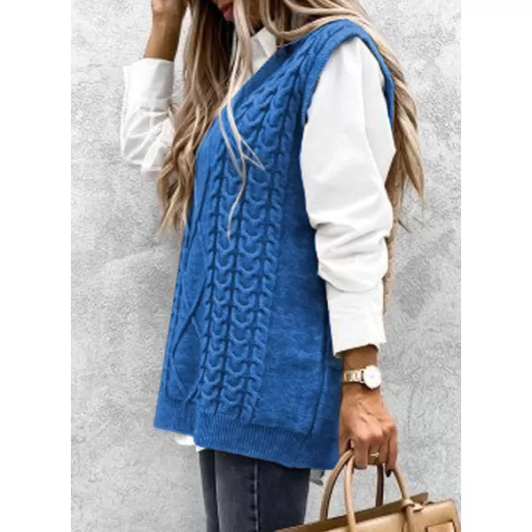 Happy Sailed Womens V Neck Sweater Vest Oversized Cable Knitted Sleeveless Sweaters Tops S-2XL