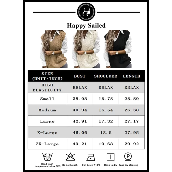 Happy Sailed Womens V Neck Sweater Vest Oversized Cable Knitted Sleeveless Sweaters Tops S-2XL