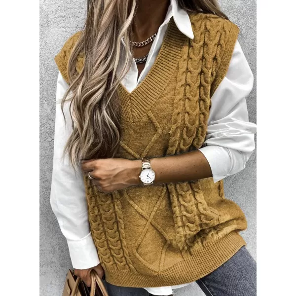 Happy Sailed Womens V Neck Sweater Vest Oversized Cable Knitted Sleeveless Sweaters Tops S-2XL