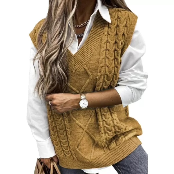 Happy Sailed Womens V Neck Sweater Vest Oversized Cable Knitted Sleeveless Sweaters Tops S-2XL