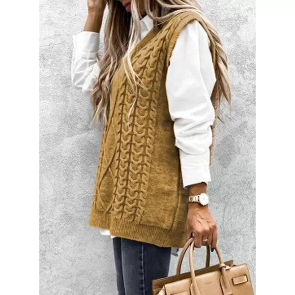 Happy Sailed Womens V Neck Sweater Vest Oversized Cable Knitted Sleeveless Sweaters Tops S-2XL