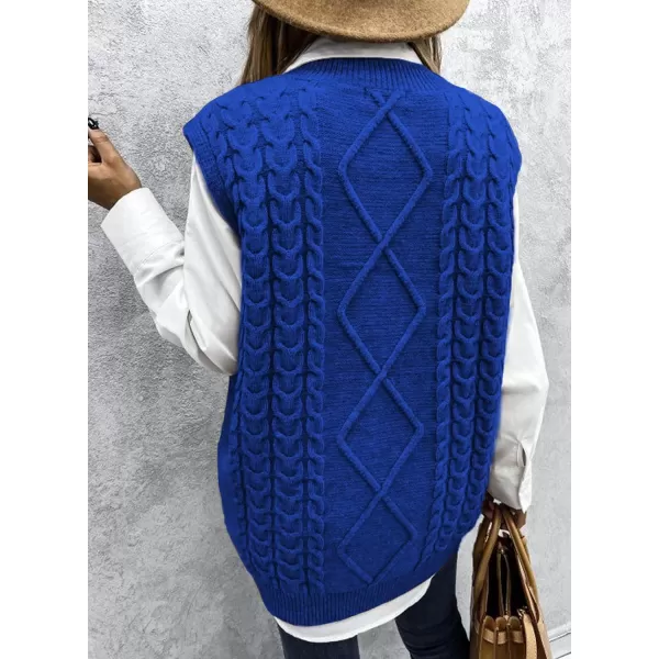 Happy Sailed Womens V Neck Sweater Vest Oversized Cable Knitted Sleeveless Sweaters Tops S-2XL