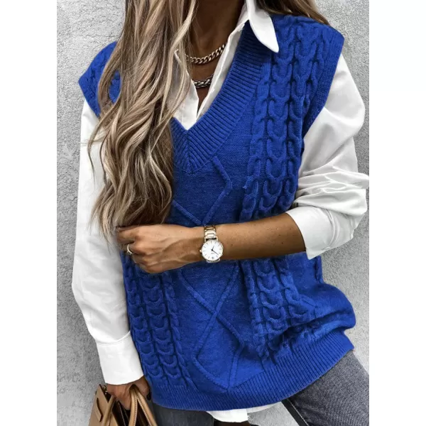 Happy Sailed Womens V Neck Sweater Vest Oversized Cable Knitted Sleeveless Sweaters Tops S-2XL