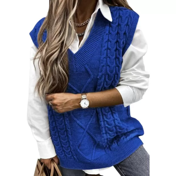 Happy Sailed Womens V Neck Sweater Vest Oversized Cable Knitted Sleeveless Sweaters Tops S-2XL