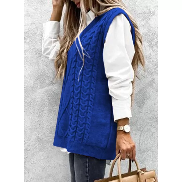 Happy Sailed Womens V Neck Sweater Vest Oversized Cable Knitted Sleeveless Sweaters Tops S-2XL