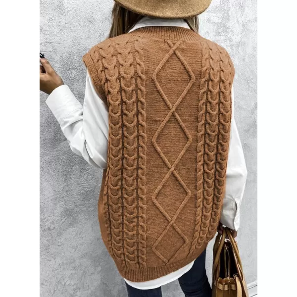 Happy Sailed Womens V Neck Sweater Vest Oversized Cable Knitted Sleeveless Sweaters Tops S-2XL