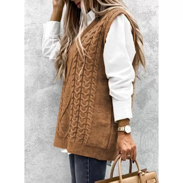Happy Sailed Womens V Neck Sweater Vest Oversized Cable Knitted Sleeveless Sweaters Tops S-2XL