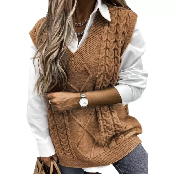 Happy Sailed Womens V Neck Sweater Vest Oversized Cable Knitted Sleeveless Sweaters Tops S-2XL