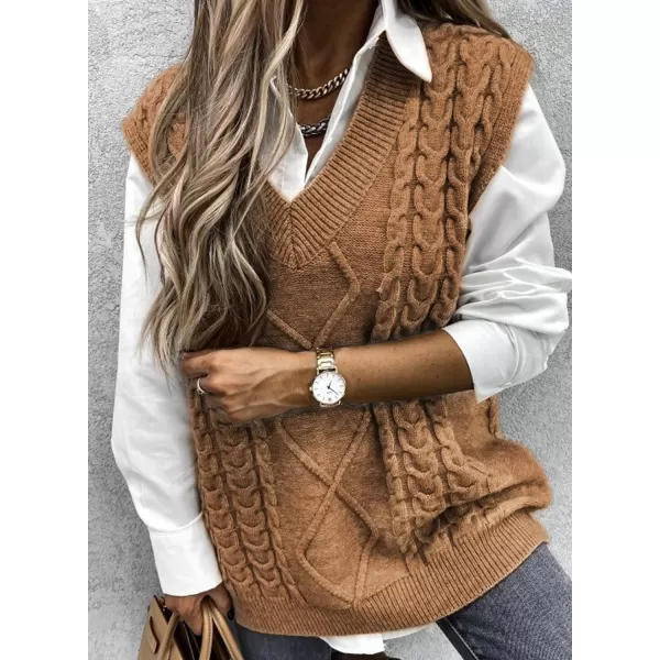 Happy Sailed Womens V Neck Sweater Vest Oversized Cable Knitted Sleeveless Sweaters Tops S-2XL