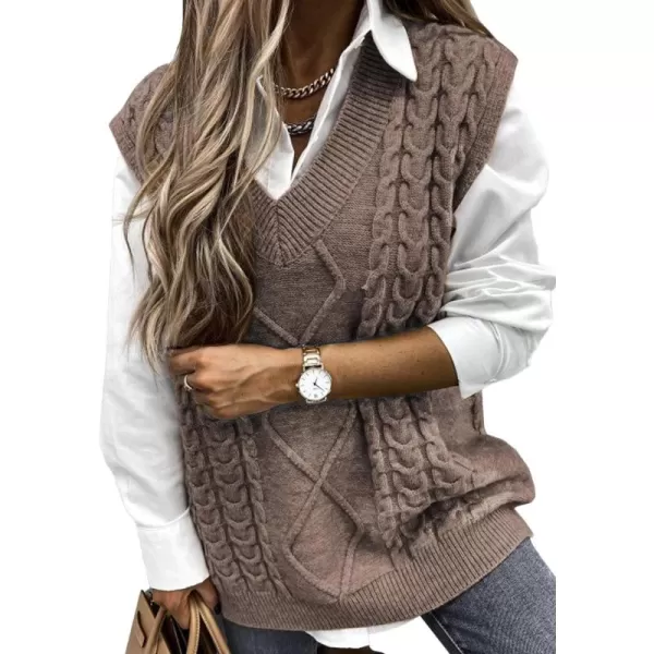 Happy Sailed Womens V Neck Sweater Vest Oversized Cable Knitted Sleeveless Sweaters Tops S-2XL