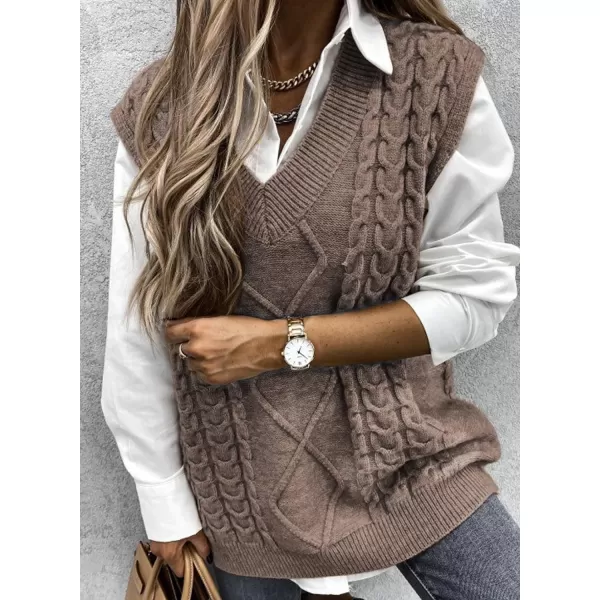Happy Sailed Womens V Neck Sweater Vest Oversized Cable Knitted Sleeveless Sweaters Tops S-2XL