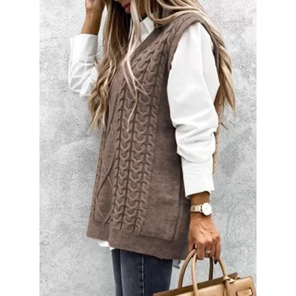Happy Sailed Womens V Neck Sweater Vest Oversized Cable Knitted Sleeveless Sweaters Tops S-2XL