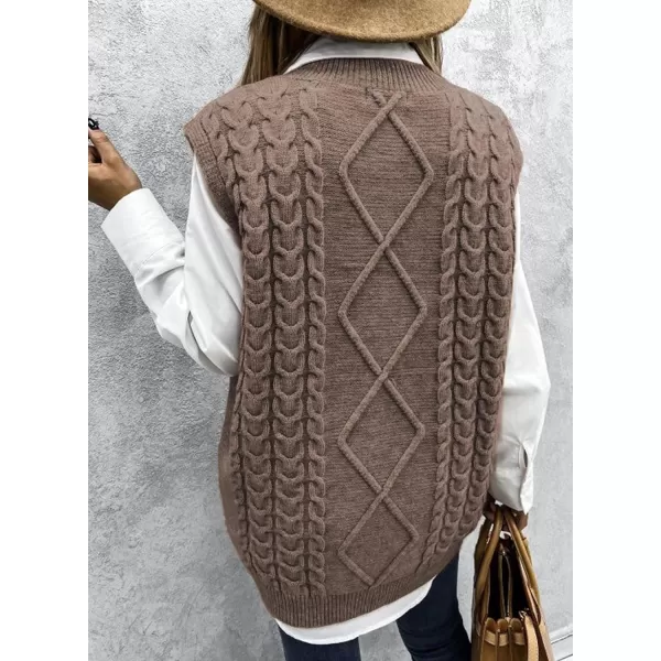 Happy Sailed Womens V Neck Sweater Vest Oversized Cable Knitted Sleeveless Sweaters Tops S-2XL