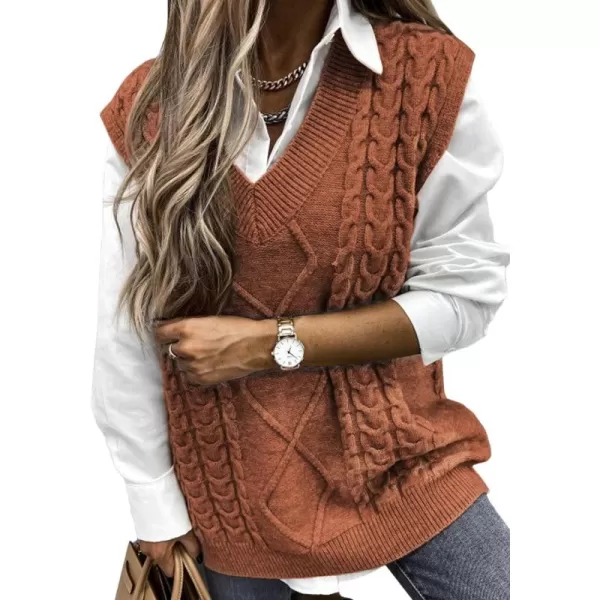 Happy Sailed Womens V Neck Sweater Vest Oversized Cable Knitted Sleeveless Sweaters Tops S-2XL