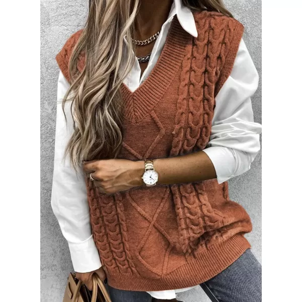 Happy Sailed Womens V Neck Sweater Vest Oversized Cable Knitted Sleeveless Sweaters Tops S-2XL