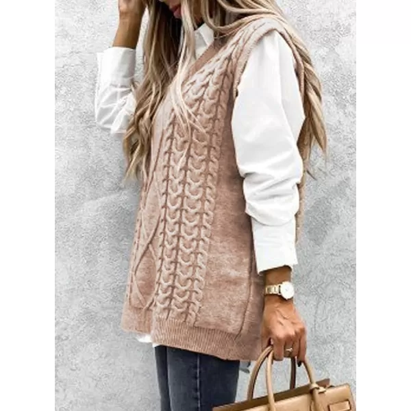 Happy Sailed Womens V Neck Sweater Vest Oversized Cable Knitted Sleeveless Sweaters Tops S-2XL
