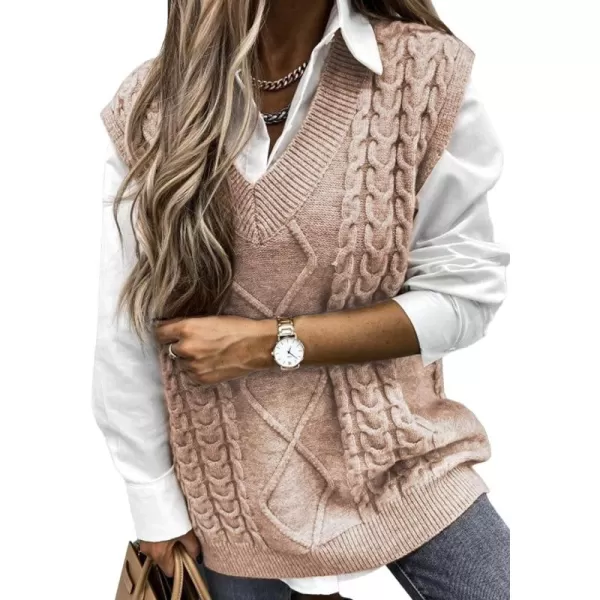 Happy Sailed Womens V Neck Sweater Vest Oversized Cable Knitted Sleeveless Sweaters Tops S-2XL