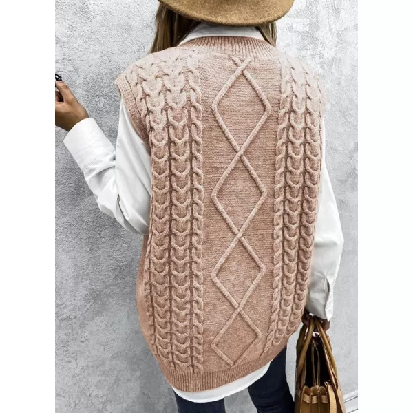 Happy Sailed Womens V Neck Sweater Vest Oversized Cable Knitted Sleeveless Sweaters Tops S-2XL