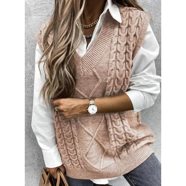 Happy Sailed Womens V Neck Sweater Vest Oversized Cable Knitted Sleeveless Sweaters Tops S-2XL