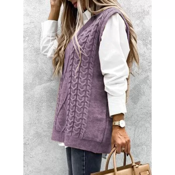Happy Sailed Womens V Neck Sweater Vest Oversized Cable Knitted Sleeveless Sweaters Tops S-2XL