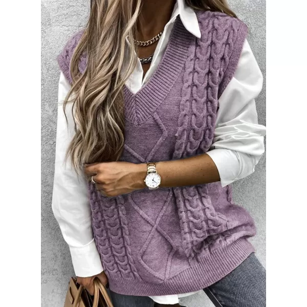 Happy Sailed Womens V Neck Sweater Vest Oversized Cable Knitted Sleeveless Sweaters Tops S-2XL