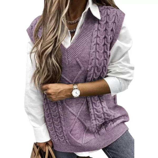 Happy Sailed Womens V Neck Sweater Vest Oversized Cable Knitted Sleeveless Sweaters Tops S-2XL