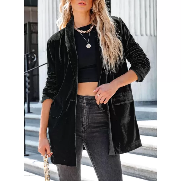 Happy Sailed Women's Velvet Blazer Jackets Casual Long Sleeve Lapel Collar Pocketed Blazer Suits Work Outfits