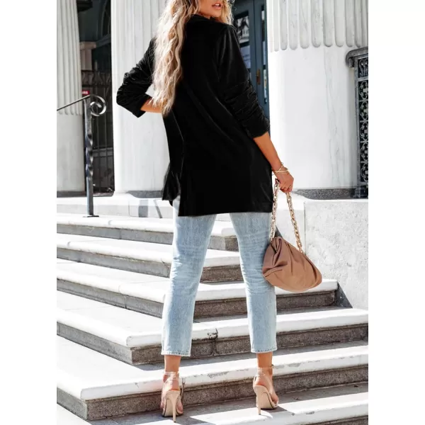 Happy Sailed Women's Velvet Blazer Jackets Casual Long Sleeve Lapel Collar Pocketed Blazer Suits Work Outfits