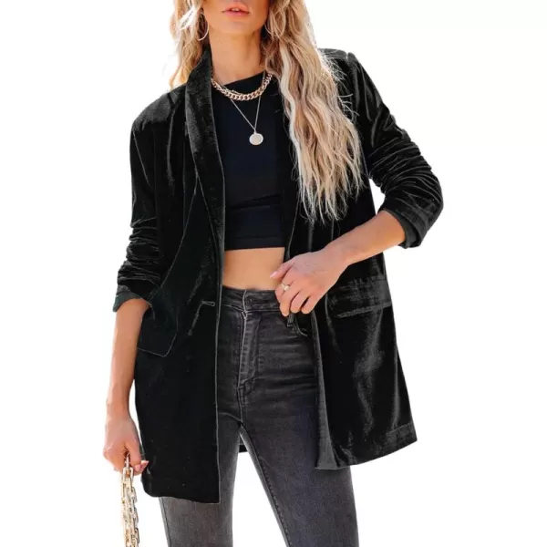 Happy Sailed Women's Velvet Blazer Jackets Casual Long Sleeve Lapel Collar Pocketed Blazer Suits Work Outfits