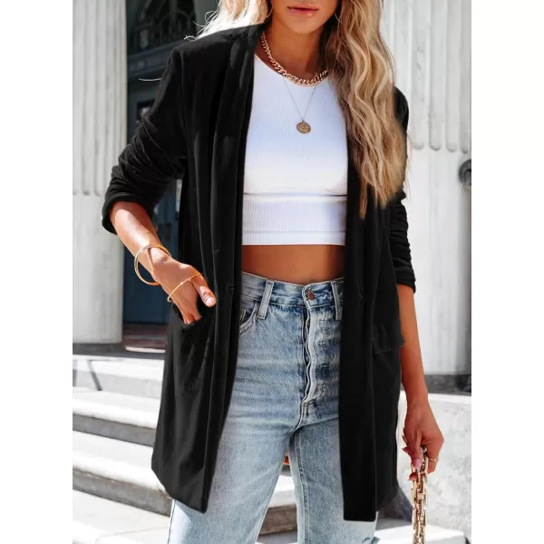 Happy Sailed Women's Velvet Blazer Jackets Casual Long Sleeve Lapel Collar Pocketed Blazer Suits Work Outfits