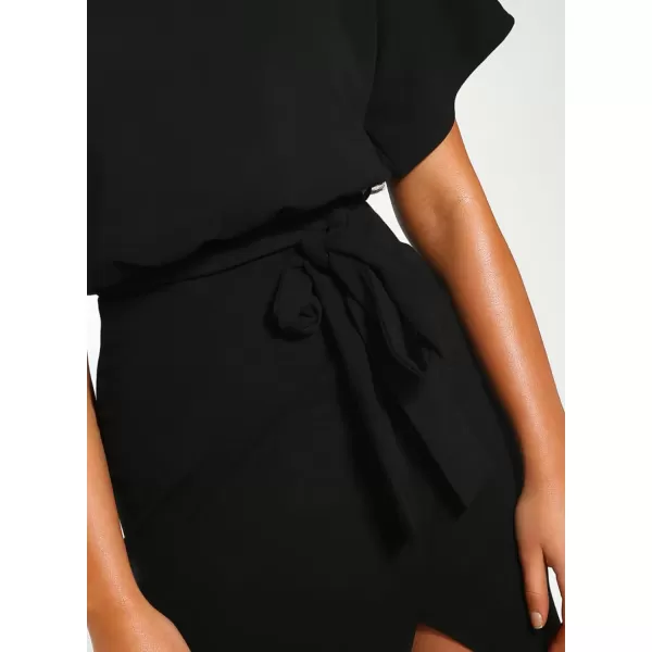 Happy Sailed Womens Wrap Pencil Work Dress Summer Batwing Sleeve Waist Belted Midi Bodycon Cocktail Party Dresses