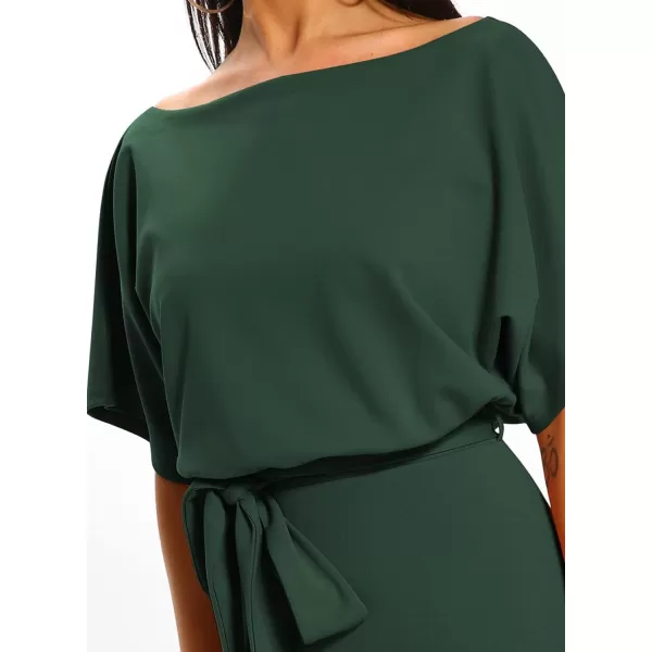Happy Sailed Womens Wrap Pencil Work Dress Summer Batwing Sleeve Waist Belted Midi Bodycon Cocktail Party Dresses