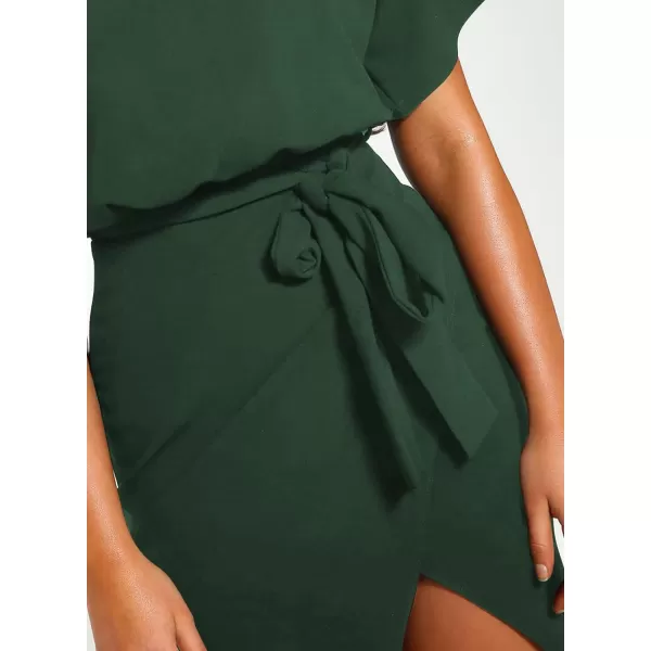 Happy Sailed Womens Wrap Pencil Work Dress Summer Batwing Sleeve Waist Belted Midi Bodycon Cocktail Party Dresses