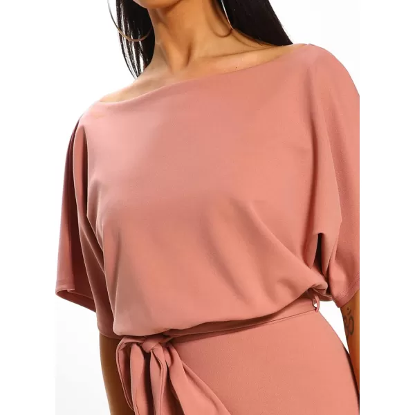 Happy Sailed Womens Wrap Pencil Work Dress Summer Batwing Sleeve Waist Belted Midi Bodycon Cocktail Party Dresses