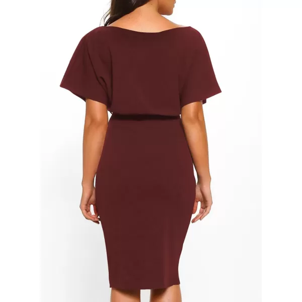 Happy Sailed Womens Wrap Pencil Work Dress Summer Batwing Sleeve Waist Belted Midi Bodycon Cocktail Party Dresses