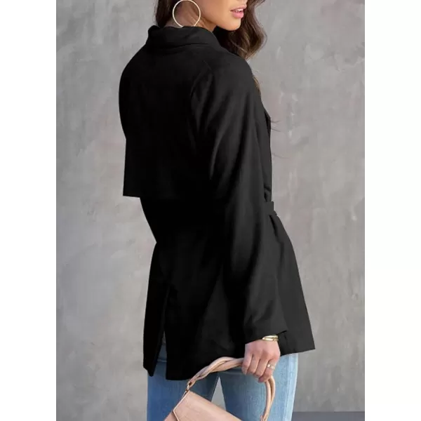 Happy Sailed Womens Faux Suede Jacket Fashion Lapel Neck Pocketed Waist Tie Business Casual Blazers Suits Trendy Outfits