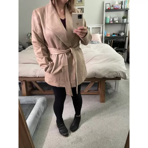 Happy Sailed Womens Faux Suede Jacket Fashion Lapel Neck Pocketed Waist Tie Business Casual Blazers Suits Trendy Outfits
