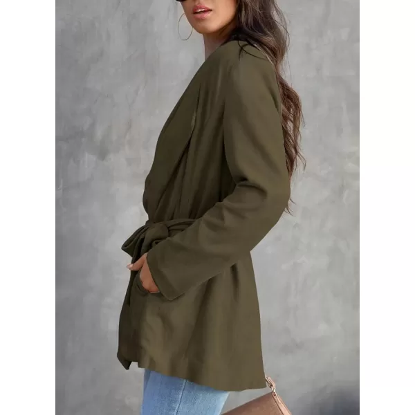 Happy Sailed Womens Faux Suede Jacket Fashion Lapel Neck Pocketed Waist Tie Business Casual Blazers Suits Trendy Outfits