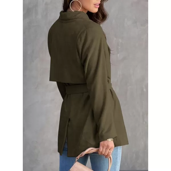 Happy Sailed Womens Faux Suede Jacket Fashion Lapel Neck Pocketed Waist Tie Business Casual Blazers Suits Trendy Outfits