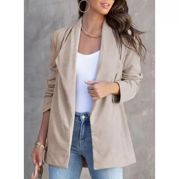 Happy Sailed Womens Faux Suede Jacket Fashion Lapel Neck Pocketed Waist Tie Business Casual Blazers Suits Trendy Outfits