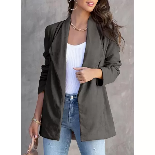 Happy Sailed Womens Faux Suede Jacket Fashion Lapel Neck Pocketed Waist Tie Business Casual Blazers Suits Trendy Outfits