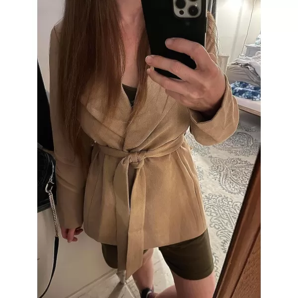 Happy Sailed Womens Faux Suede Jacket Fashion Lapel Neck Pocketed Waist Tie Business Casual Blazers Suits Trendy Outfits