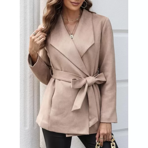Happy Sailed Womens Faux Suede Jacket Fashion Lapel Neck Pocketed Waist Tie Business Casual Blazers Suits Trendy Outfits