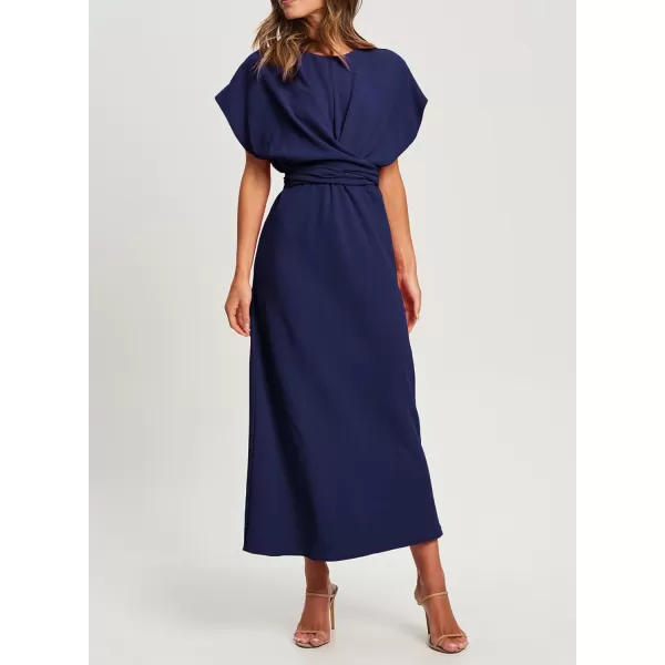 Happy Sailed Womens Formal Dress 2024 Trendy Elegant Batwing Sleeve Front Wrap Tie Waist Long Maxi Cocktail Party Dresses