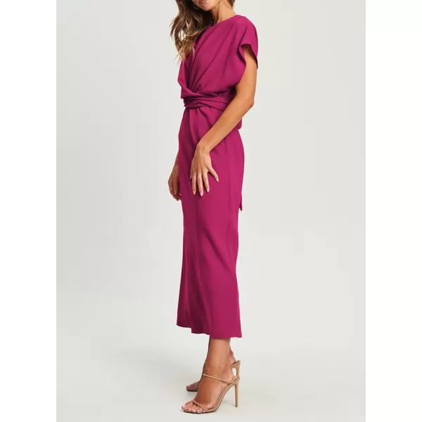 Happy Sailed Womens Formal Dress 2024 Trendy Elegant Batwing Sleeve Front Wrap Tie Waist Long Maxi Cocktail Party Dresses