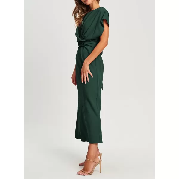 Happy Sailed Womens Formal Dress 2024 Trendy Elegant Batwing Sleeve Front Wrap Tie Waist Long Maxi Cocktail Party Dresses