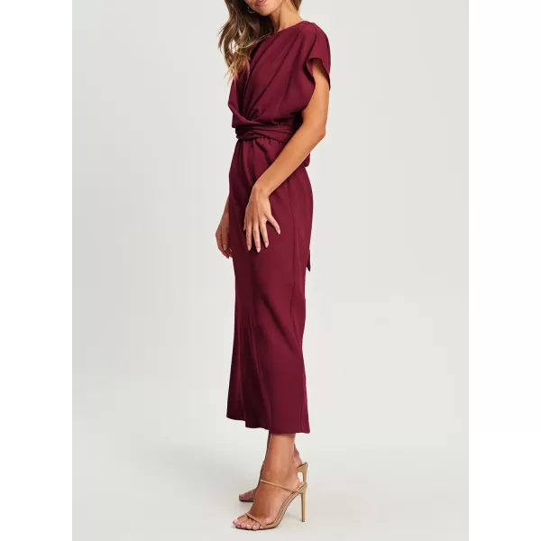 Happy Sailed Womens Formal Dress 2024 Trendy Elegant Batwing Sleeve Front Wrap Tie Waist Long Maxi Cocktail Party Dresses