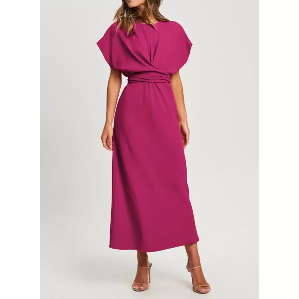 Happy Sailed Womens Formal Dress 2024 Trendy Elegant Batwing Sleeve Front Wrap Tie Waist Long Maxi Cocktail Party Dresses