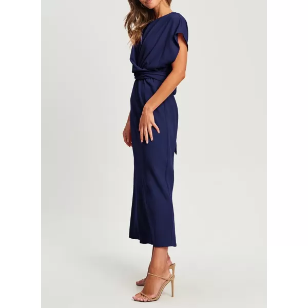 Happy Sailed Womens Formal Dress 2024 Trendy Elegant Batwing Sleeve Front Wrap Tie Waist Long Maxi Cocktail Party Dresses