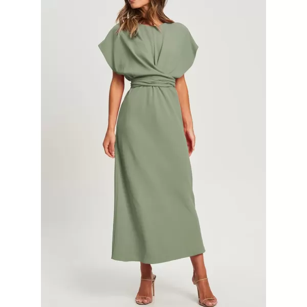 Happy Sailed Womens Formal Dress 2024 Trendy Elegant Batwing Sleeve Front Wrap Tie Waist Long Maxi Cocktail Party Dresses